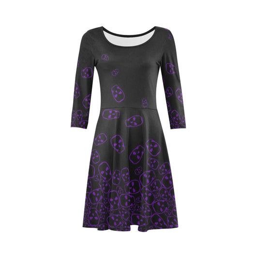 ANTIBrand black skater dress with purple tumbling skulls print
