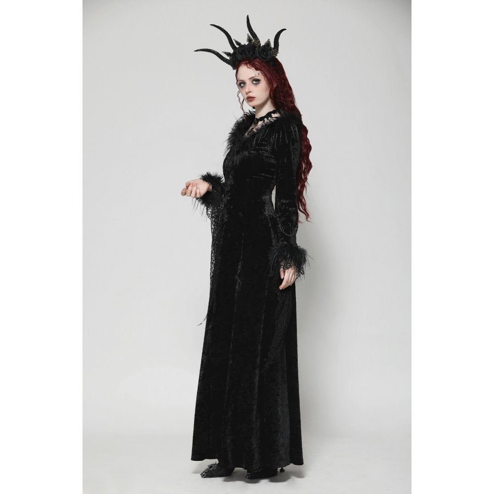 Dark in Love Claribelle Gothic Black Velvet Maxi Dress - Kate's Clothing