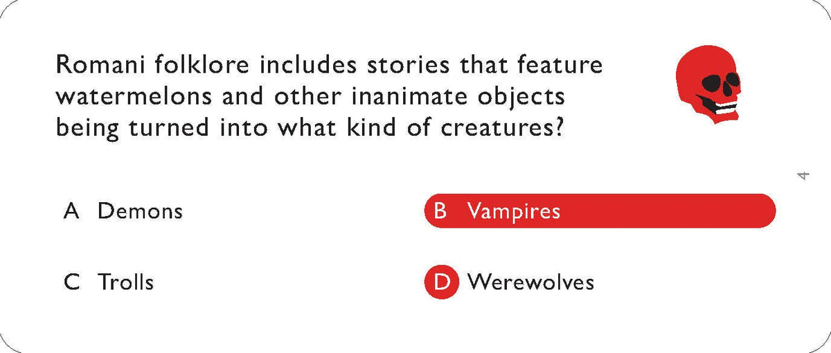 Fourth question card example, printed in black on white with a red skull in the corner.