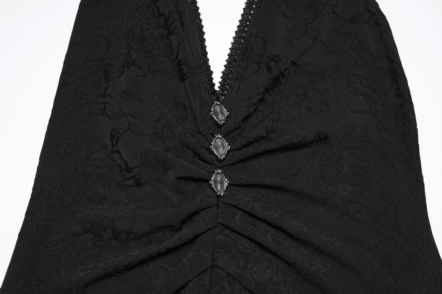 Punk Rave Seraphina Jacquard Halter Fish Tail Dress featuring deep neckline and elegant ruching detail.