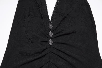 Punk Rave Seraphina Jacquard Halter Fish Tail Dress featuring deep neckline and elegant ruching detail.