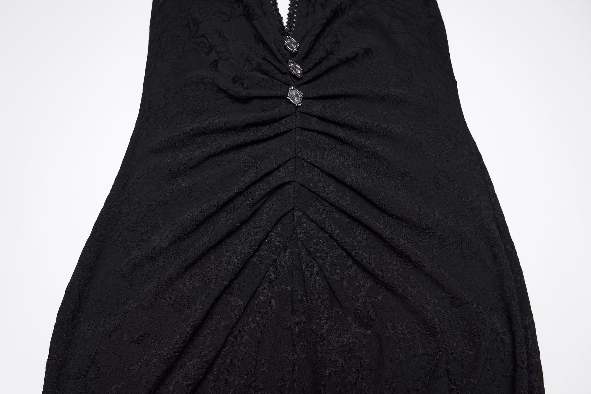 Punk Rave Seraphina Jacquard Halter Fish Tail Dress showing textured fabric and ruching details.