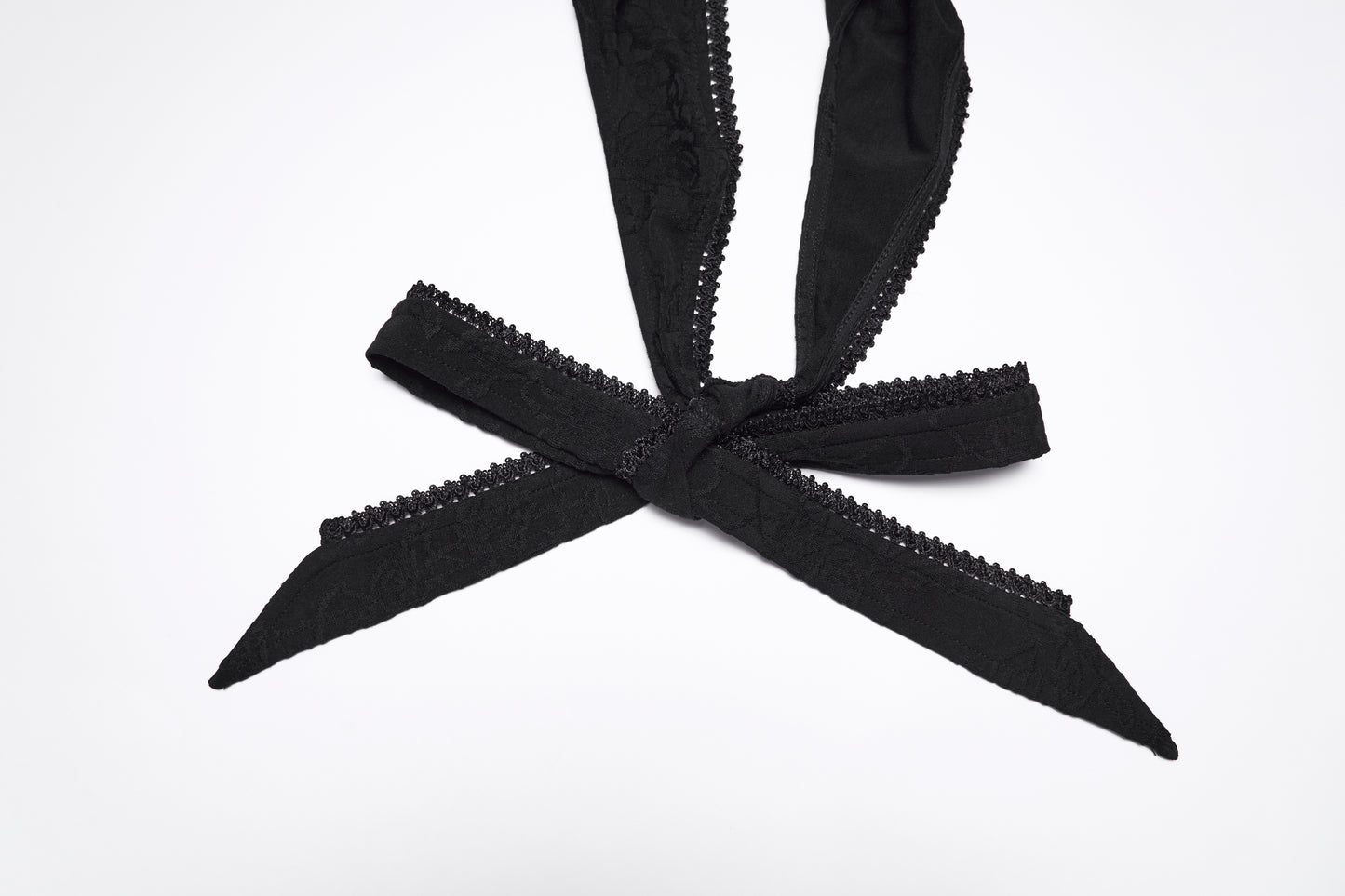 Punk Rave Seraphina Jacquard Halter Fish Tail Dress halter straps in elegant black fabric with lace detailing.