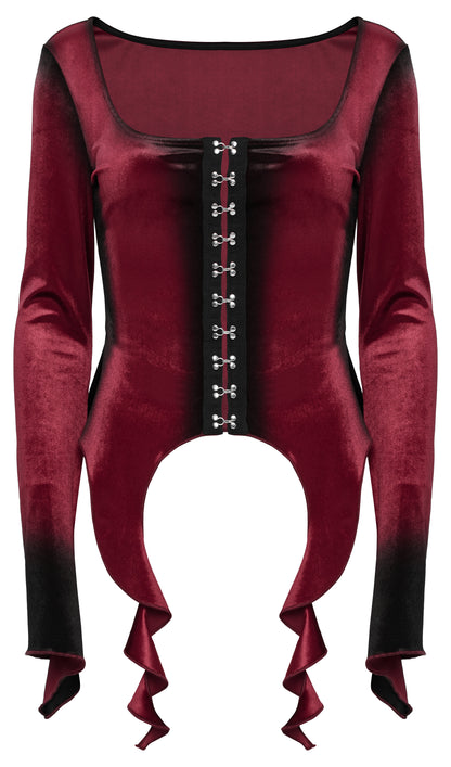 Punk Rave Leticia Burgundy Gradient Velvet Top with Feature Hooks and Eyes
