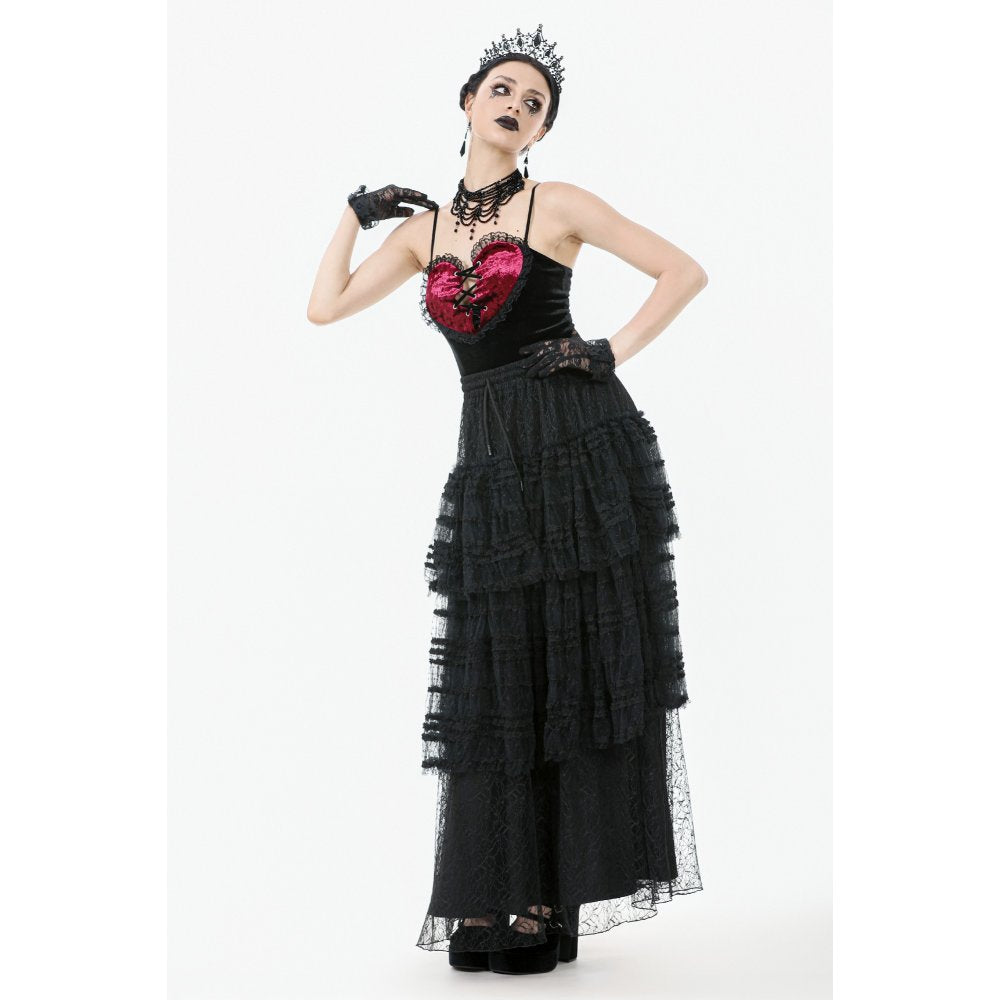 Dark in Love Morticia Gothic Velvet & Lace Bustier Dress in Black