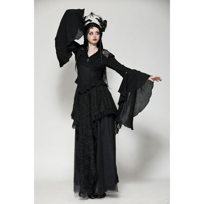 Dark in Love Constance V-neck Bell Sleeve Top with Cross Pendant - Kate's Clothing