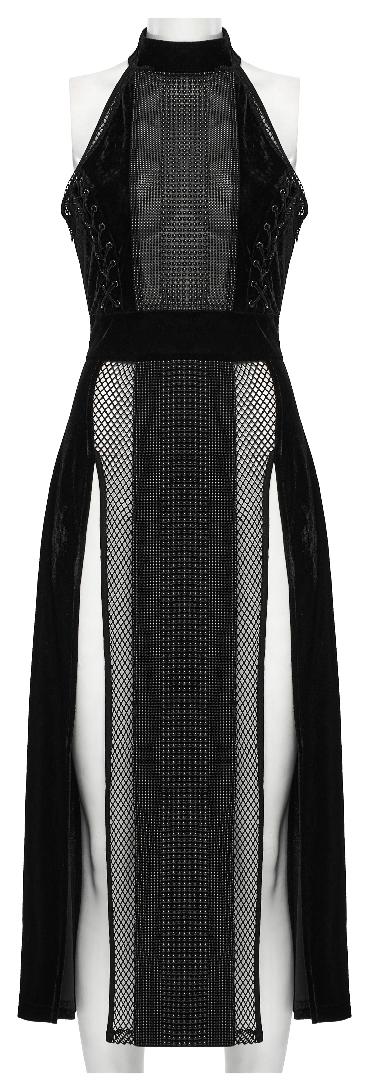 Punk Rave Selene Velvet Mesh High Slit Goth Dress In Black