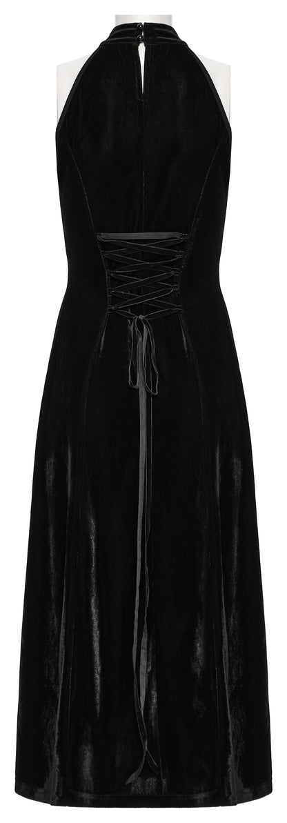 Punk Rave Selene Velvet Mesh High Slit Goth Dress In Black