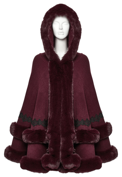 Punk Rave Isolde Faux Fur Trim Gothic Cloak Wine Red
