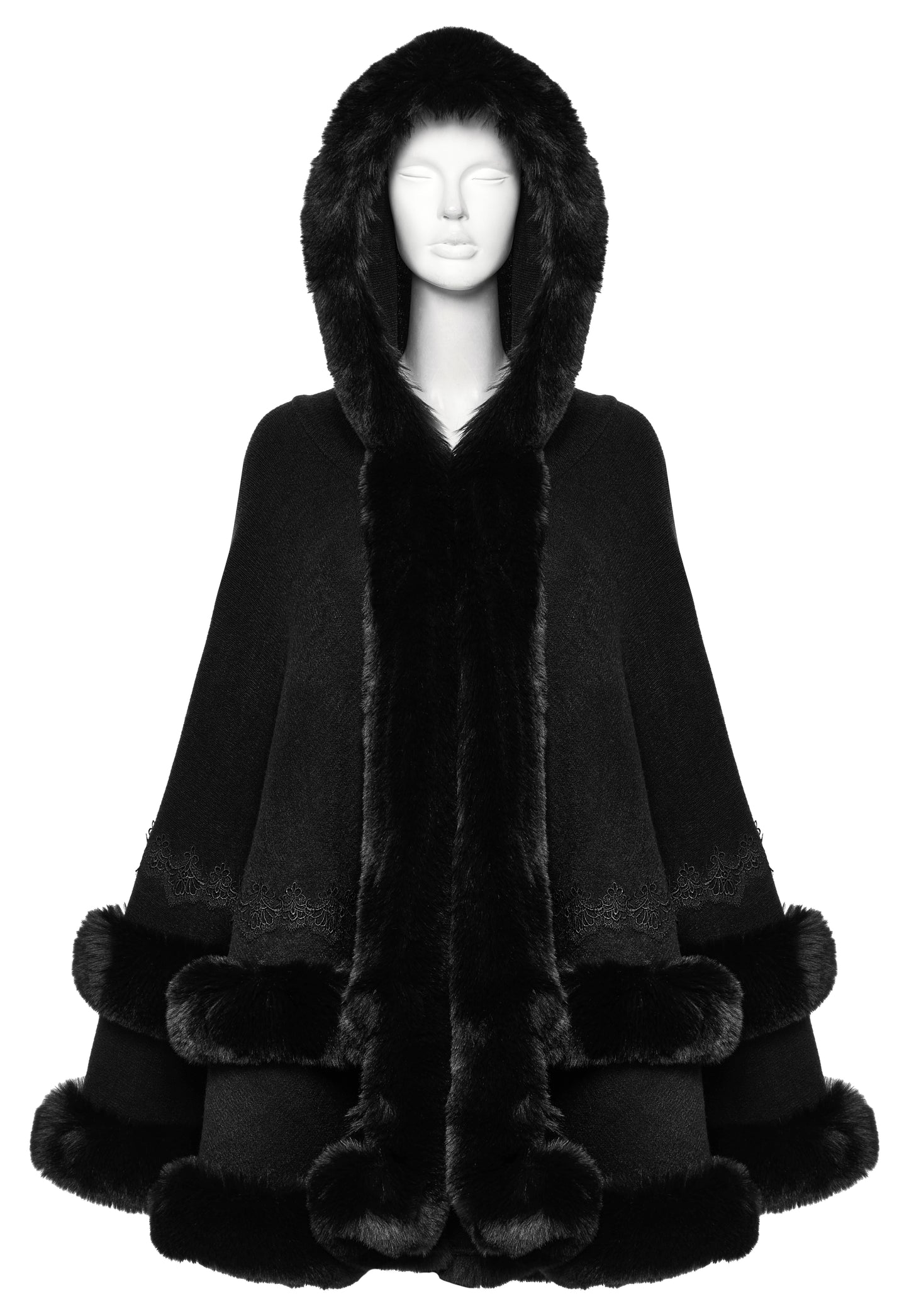 Punk Rave Elvira Faux Fur Trim Gothic Cloak in Black