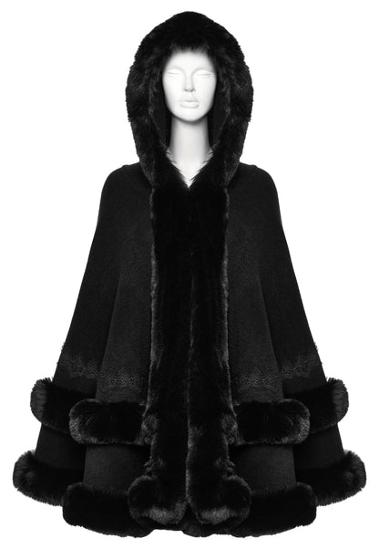 Punk Rave Elvira Faux Fur Trim Gothic Cloak in Black
