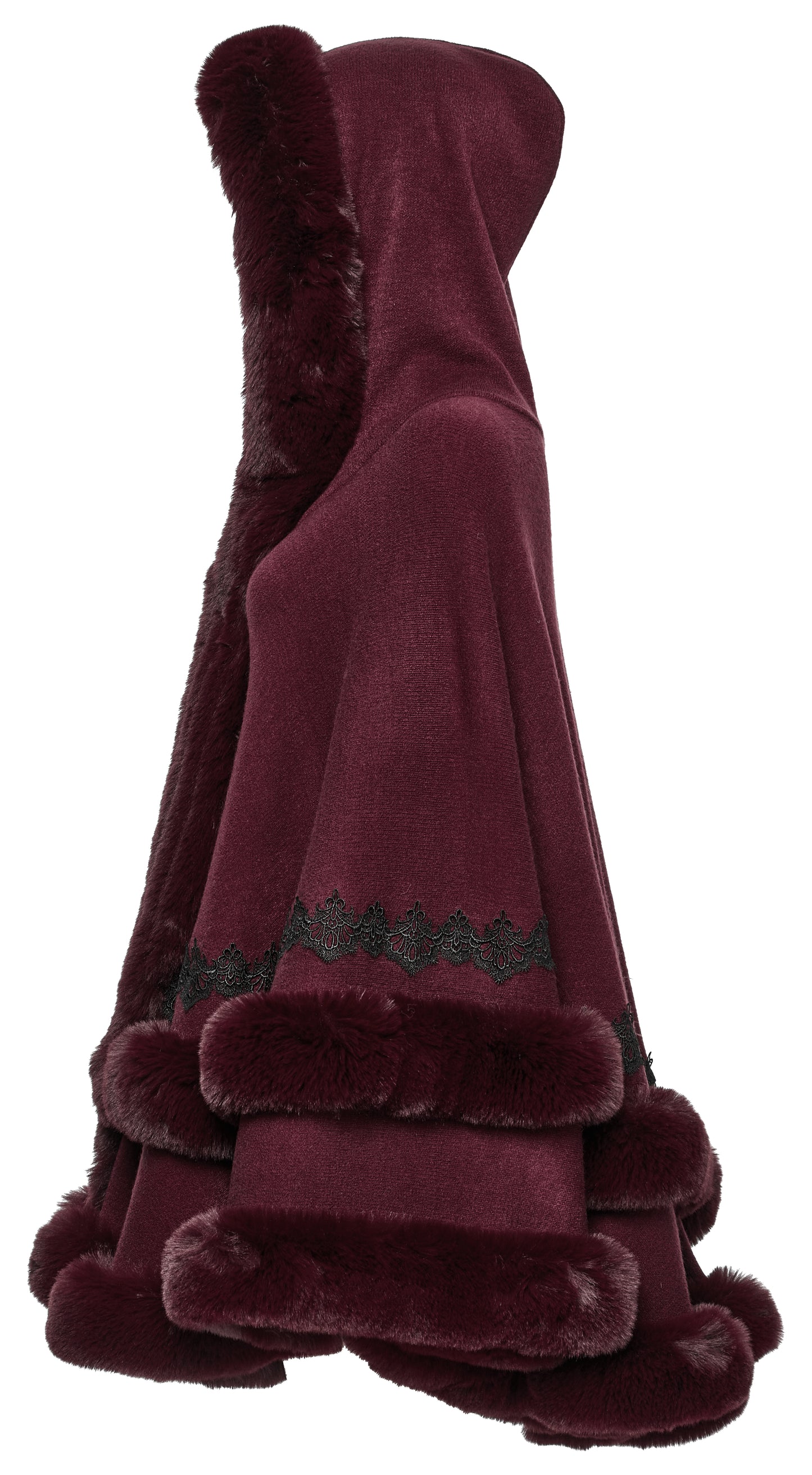 Punk Rave Isolde Faux Fur Trim Gothic Cloak Wine Red