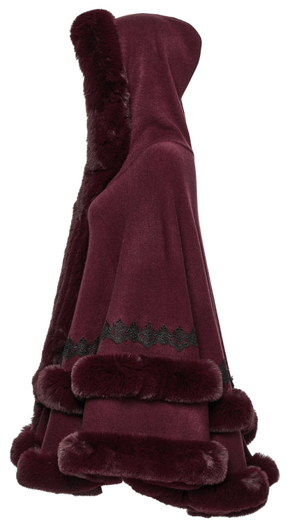 Punk Rave Isolde Faux Fur Trim Gothic Cloak Wine Red