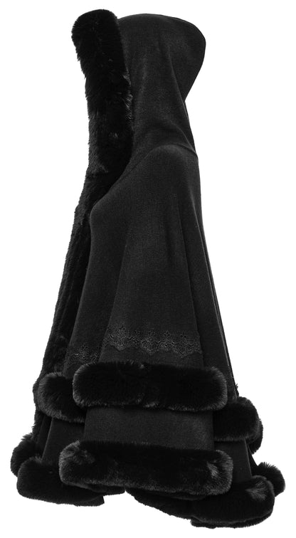 Punk Rave Elvira Faux Fur Trim Gothic Cloak in Black