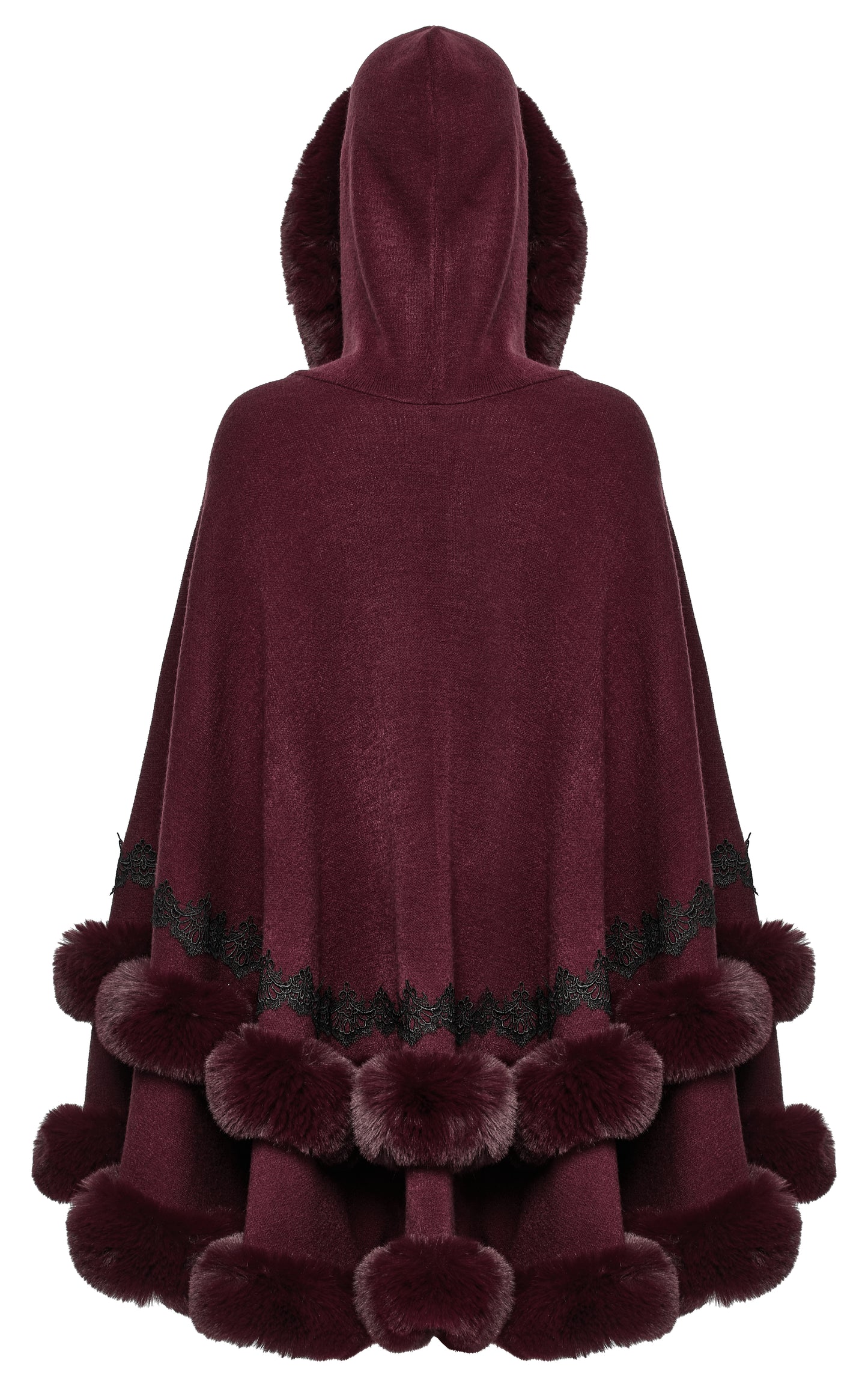 Punk Rave Isolde Faux Fur Trim Gothic Cloak Wine Red
