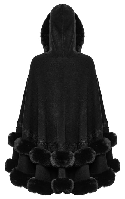 Punk Rave Elvira Faux Fur Trim Gothic Cloak in Black