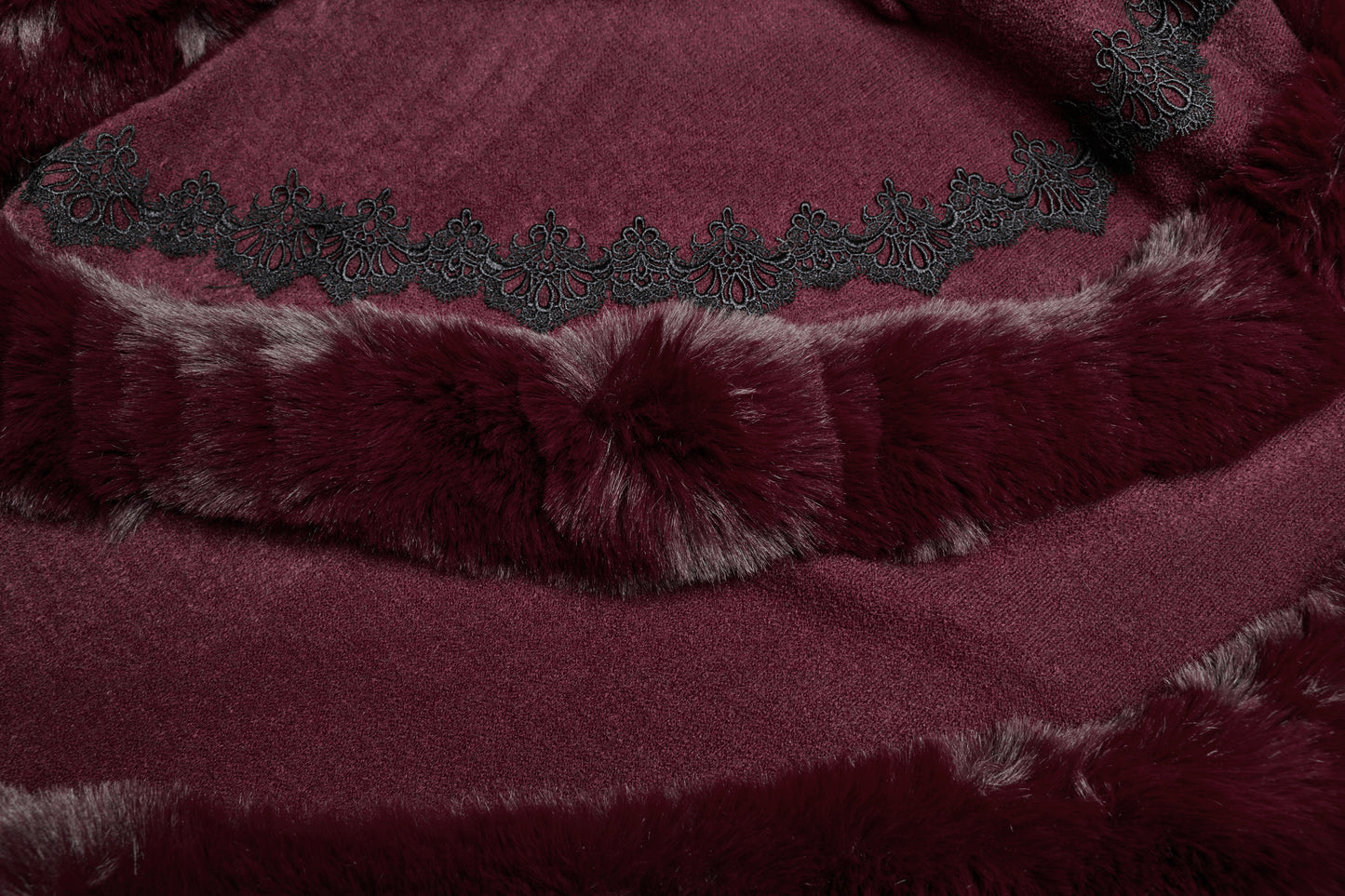 Punk Rave Isolde Faux Fur Trim Gothic Cloak Wine Red