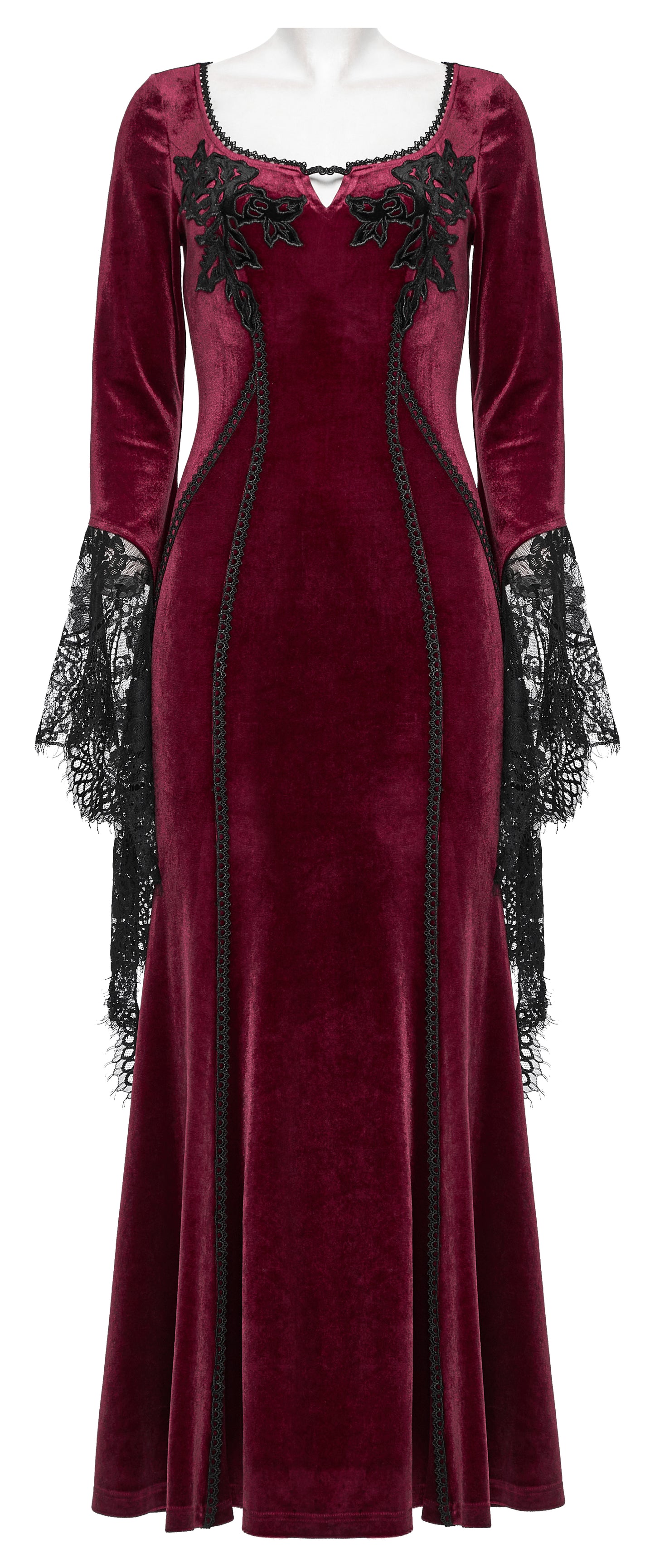 Punk Rave Isolde Velvet Lace Sleeve Dress in Red