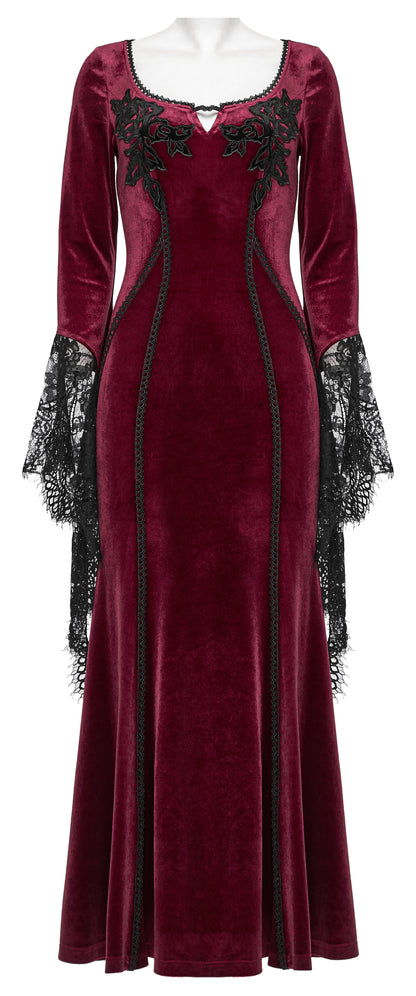 Punk Rave Isolde Velvet Lace Sleeve Dress in Red