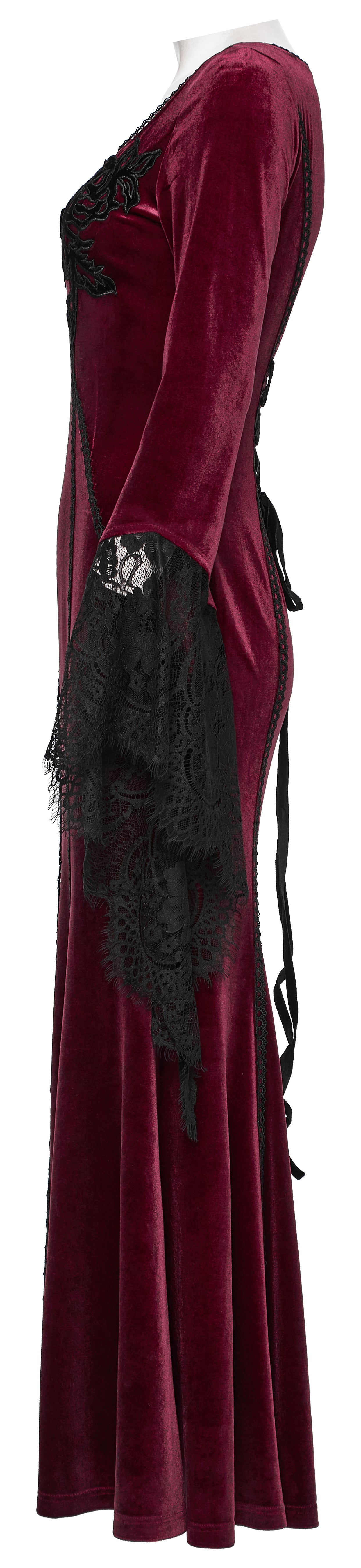 Punk Rave Isolde Velvet Lace Sleeve Dress in Red
