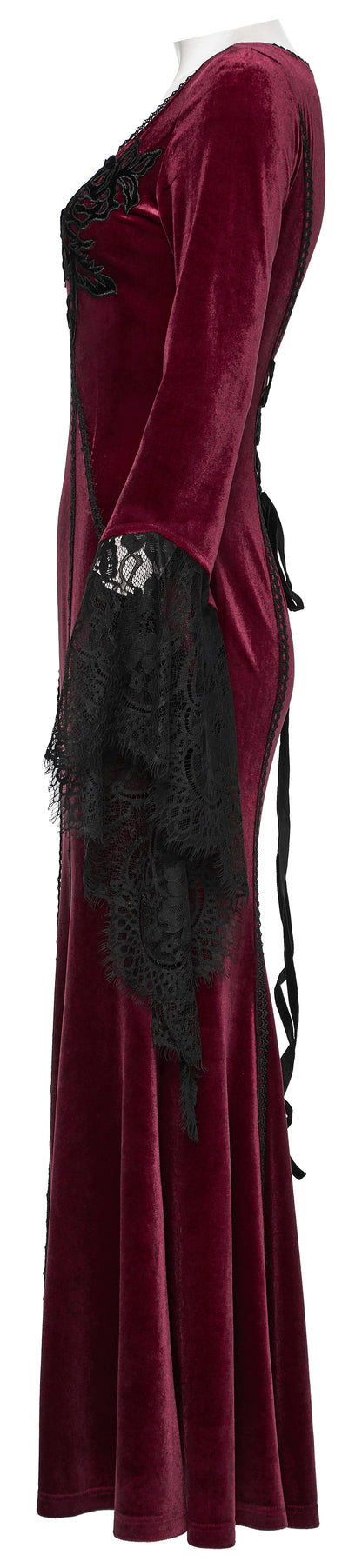 Punk Rave Isolde Velvet Lace Sleeve Dress in Red
