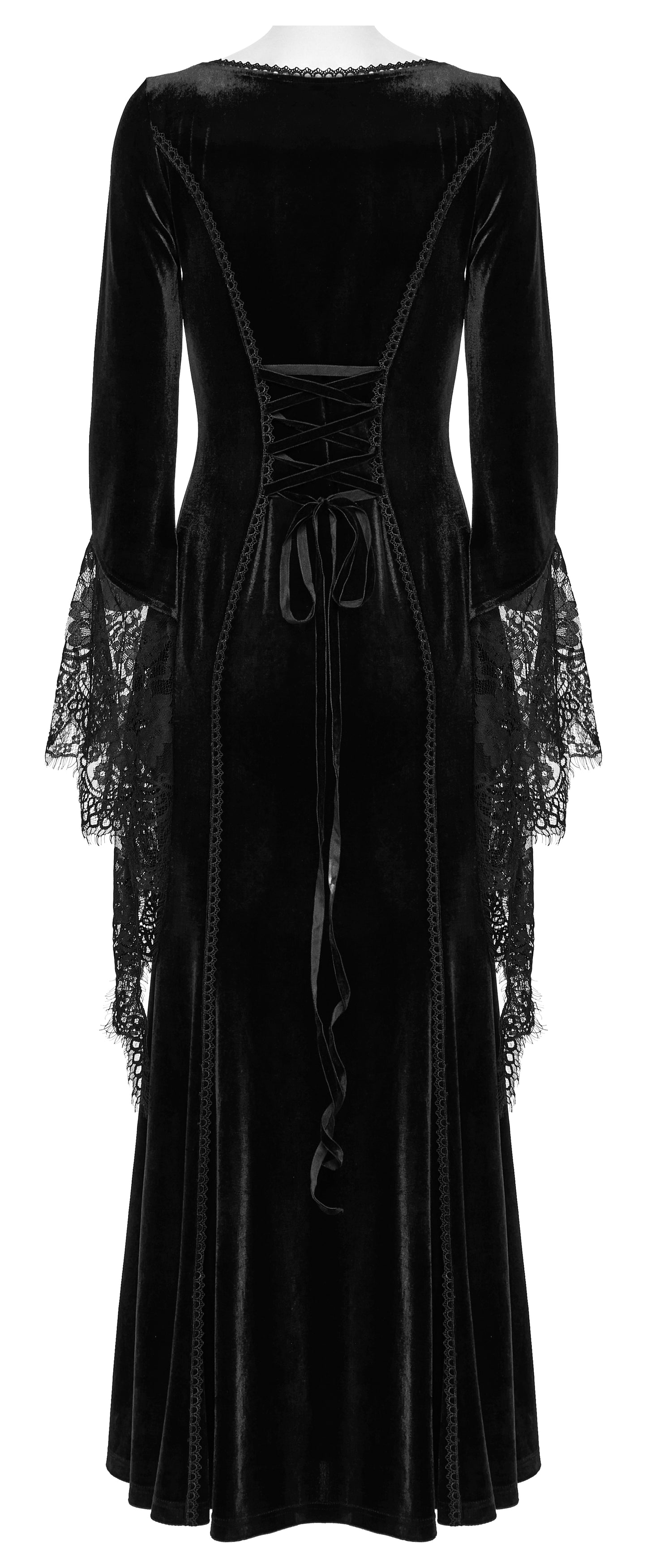 Punk Rave Isolde Velvet Lace Sleeve Dress In Black