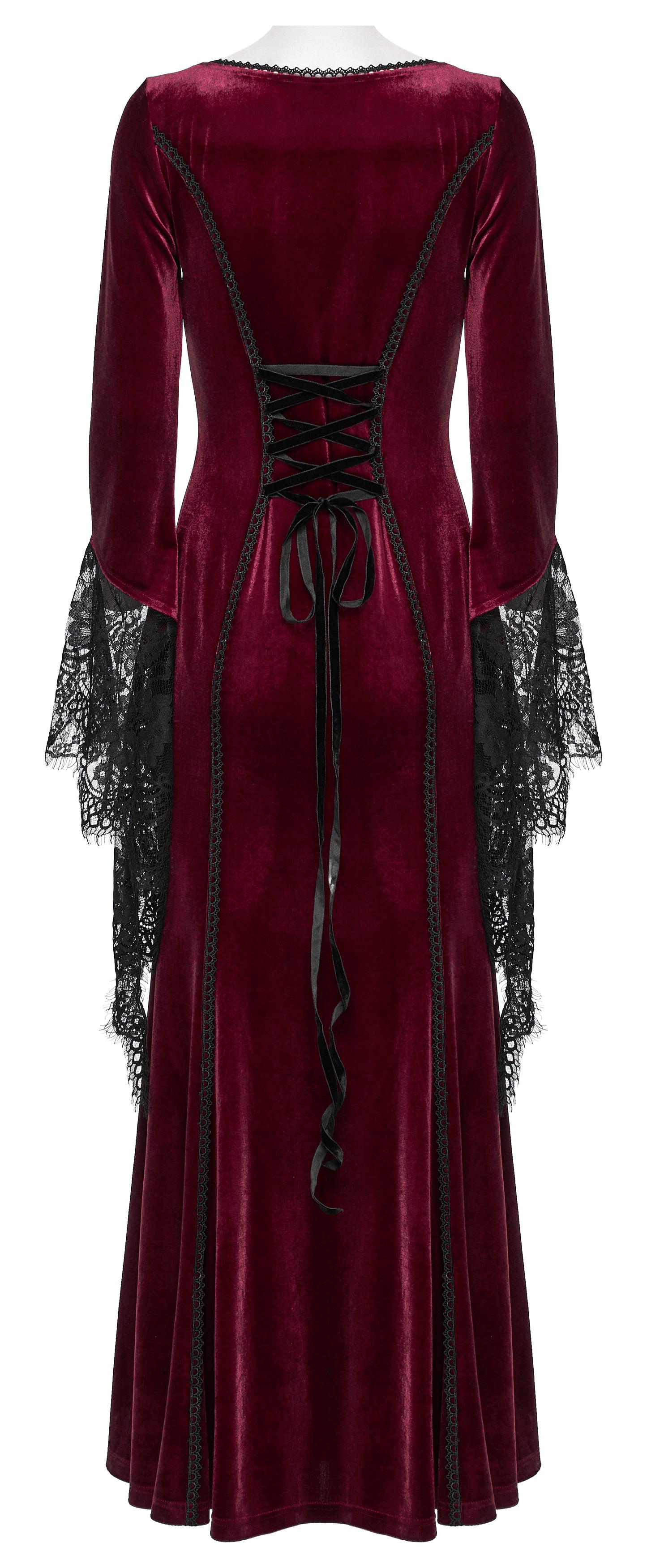 Punk Rave Isolde Velvet Lace Sleeve Dress in Red
