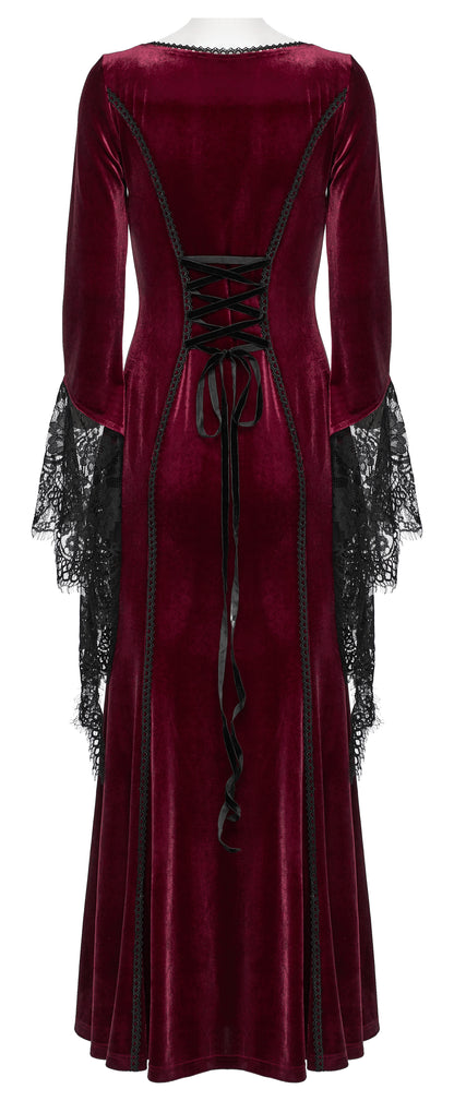 Punk Rave Isolde Velvet Lace Sleeve Dress in Red