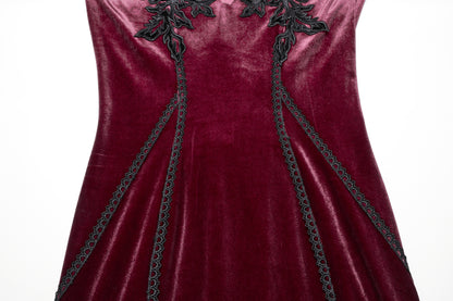 Punk Rave Isolde Velvet Lace Sleeve Dress in Red