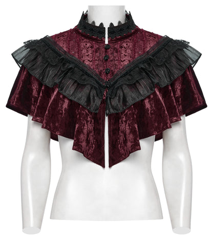 Punk Rave Elysia Velvet Ruffle Goth Shawl In Crimson