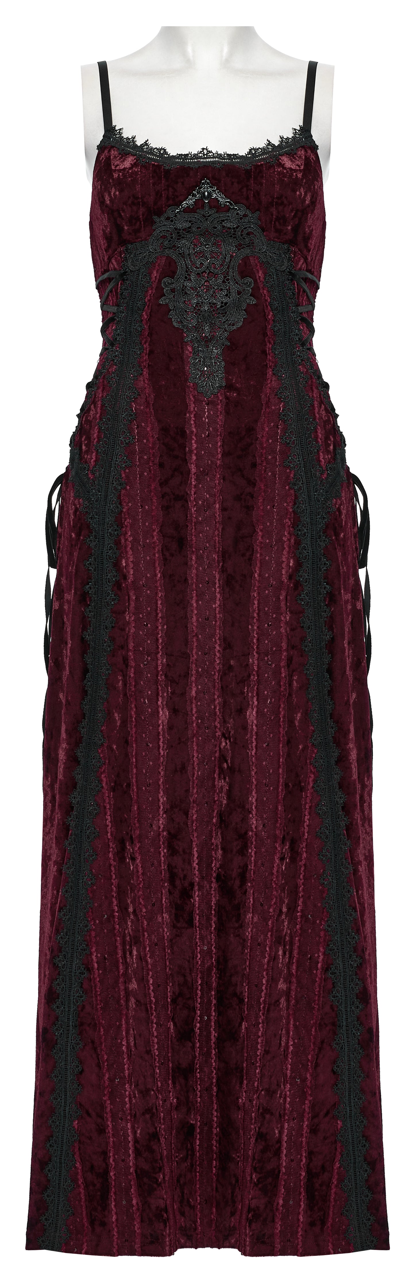 Punk Rave Vivienne Velvet Lace Panel Goth Slip Dress In Burgundy