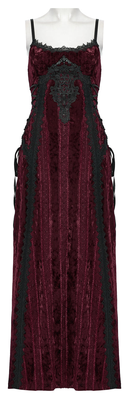 Punk Rave Vivienne Velvet Lace Panel Goth Slip Dress In Burgundy