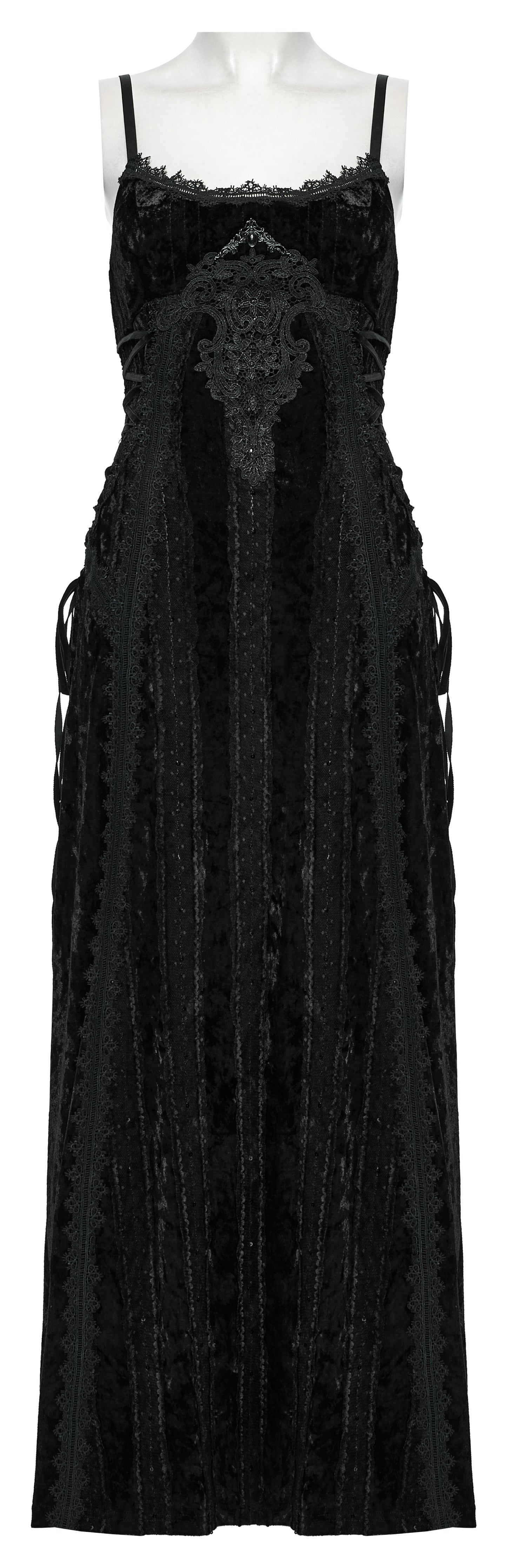 Punk Rave Morrigan Embroidered Velvet Goth Slip Dress In Black