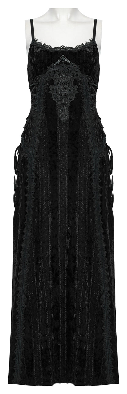 Punk Rave Morrigan Embroidered Velvet Goth Slip Dress In Black
