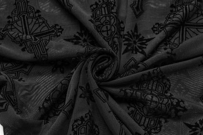 Punk Rave Morrigan Cross Embroidered Mesh Top