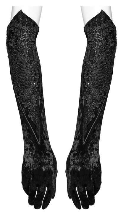 Punk Rave Selene Embroidered Velvet Gloves in Black