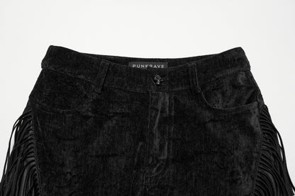 Punk Rave Morrigan Wasteland Tassel Flare Goth Pants In Black