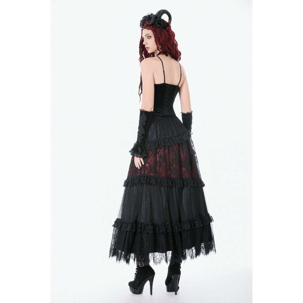 Dark in Love Gothic Black & Red Velvet Lace Corset