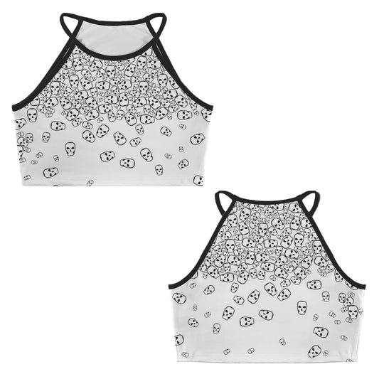 ANTIBrand halter crop top white with black skull print