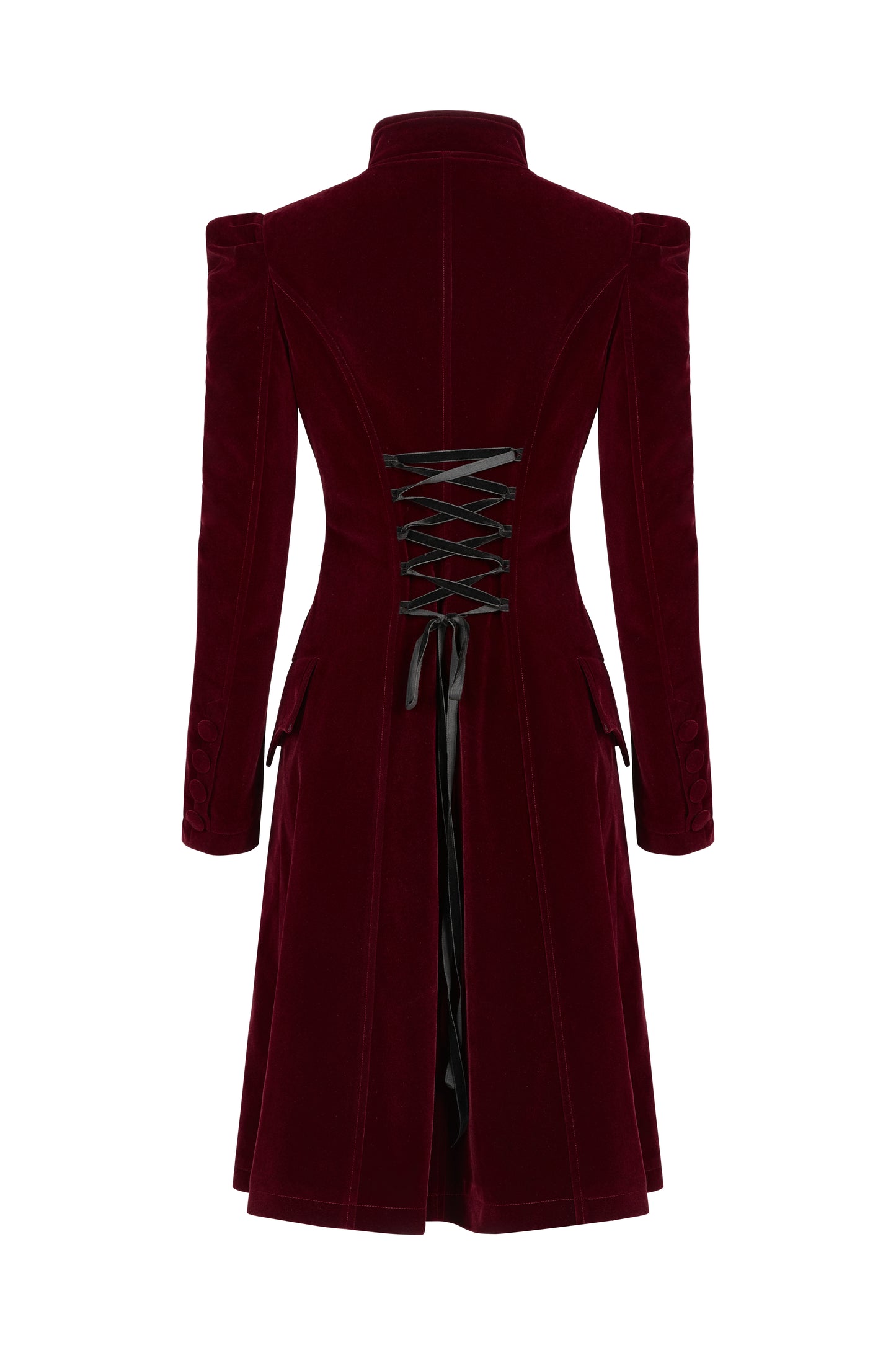 Punk Rave Nerezza Goth Mid-Length Embroidered Velvet Coat in Red