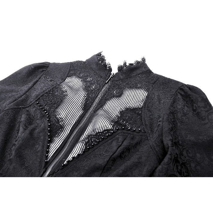 Dark in Love Felicity Gothic Lacey Zip Up Tailcoat Shirt - Kate's Clothing