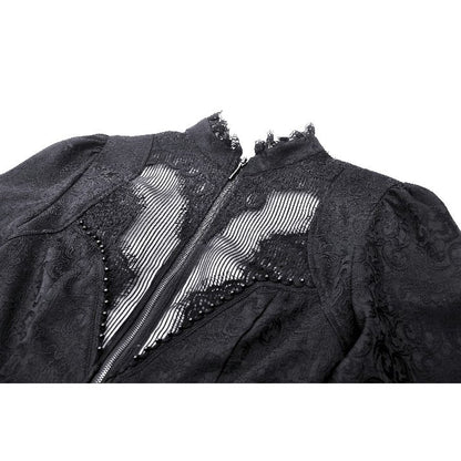 Dark in Love Felicity Gothic Lacey Zip Up Tailcoat Shirt - Kate's Clothing