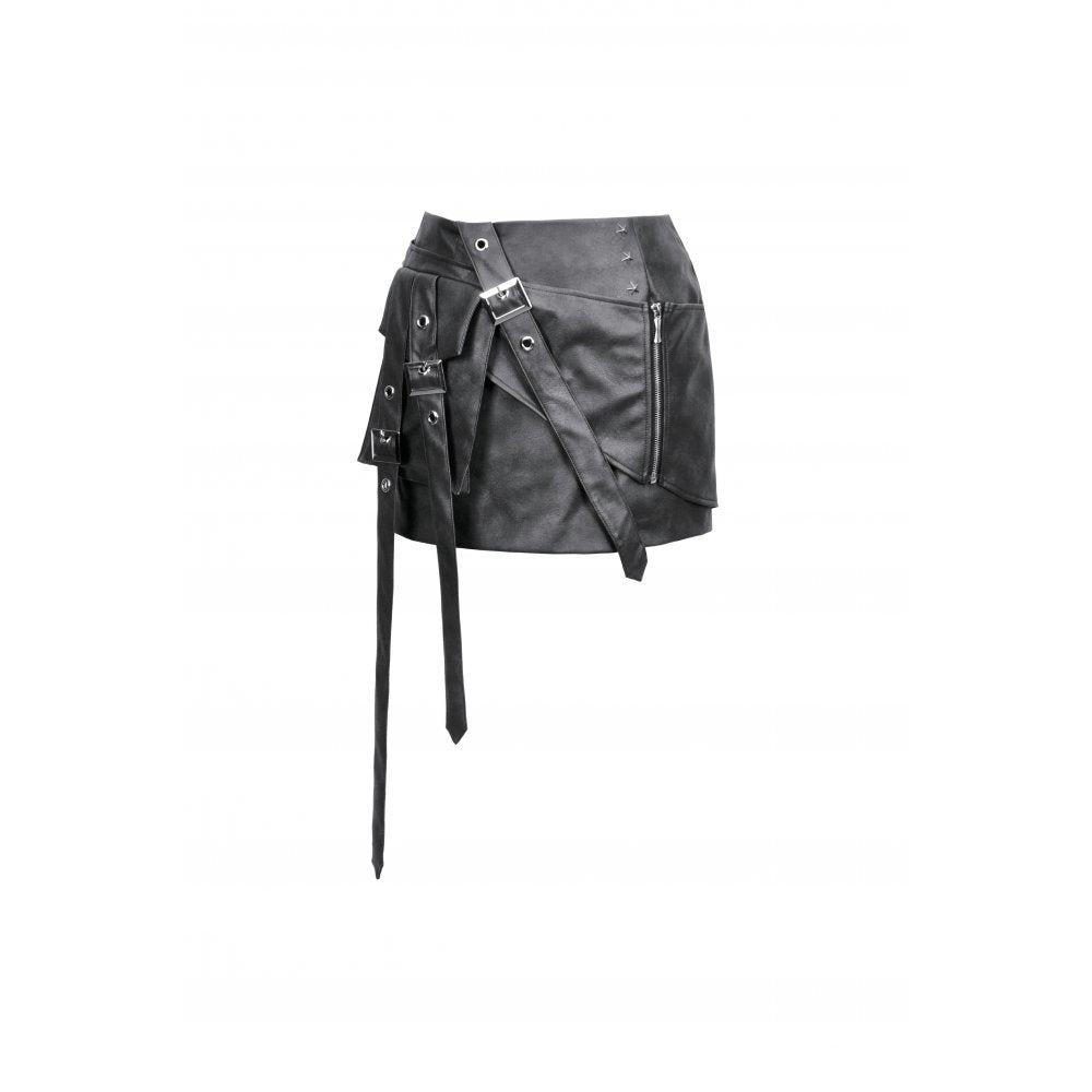 Dark in Love Chaos Reign Faux Leather Goth Mini Skirt in Black