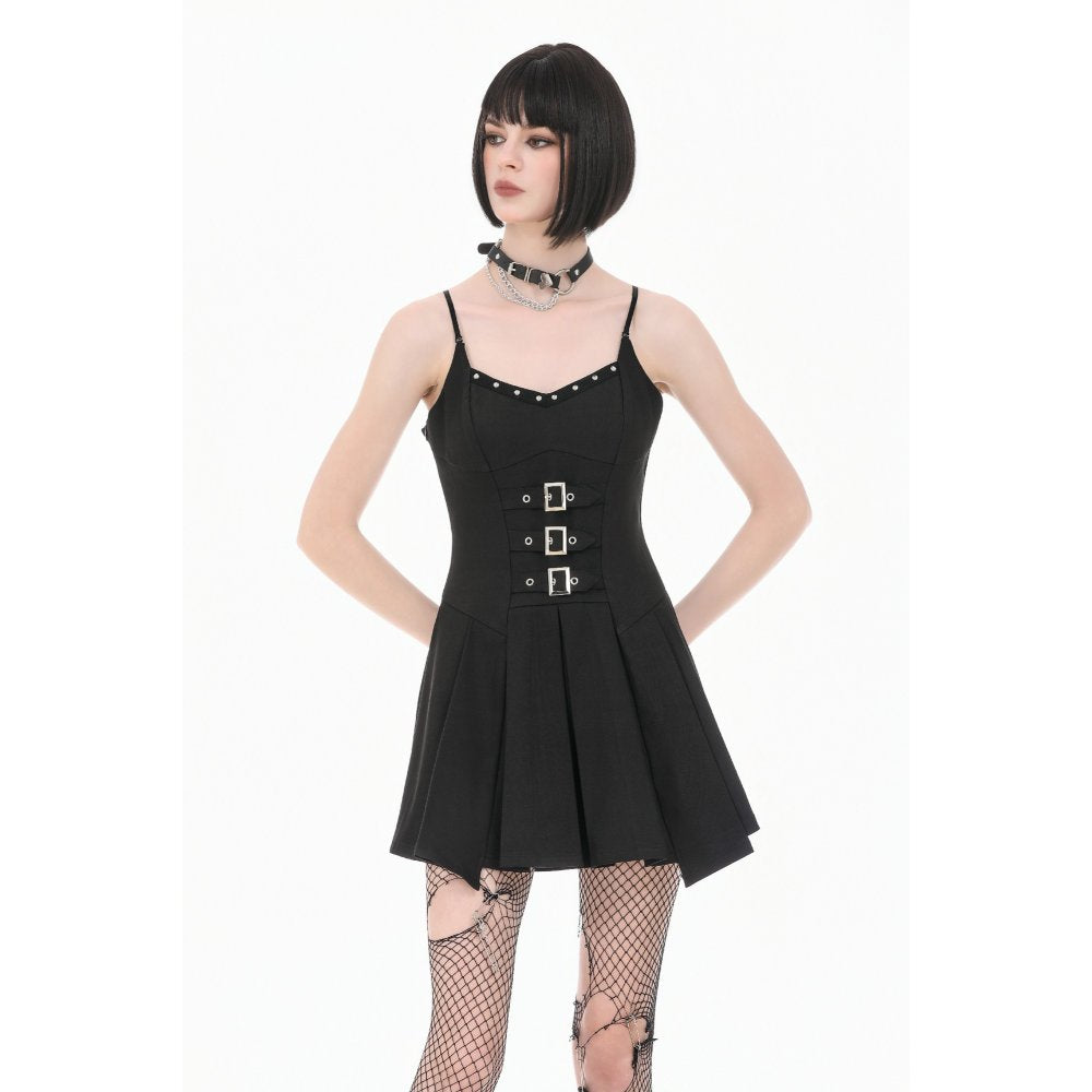 Dark in Love Studded Buckle Pleated Camisole Dress
