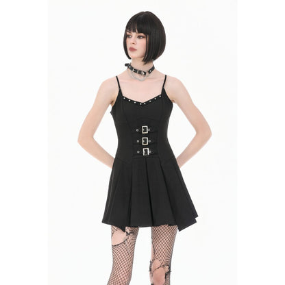 Dark in Love Studded Buckle Pleated Camisole Dress