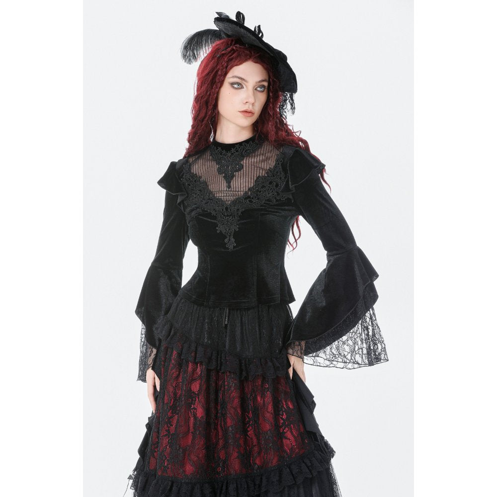 Dark in Love Gothic Velvet Lace High-Neck Top
