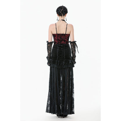 Dark in Love Althea Lace-Trimmed Velvet Goth Camisole in Burgundy