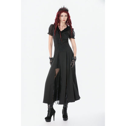 Dark In Love Dalaria High Waist Gothic Long Skirt - Lace Inset Panel