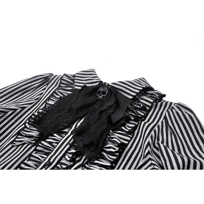 Dark in Love Elsbeth Gothic Lolita Striped Blouse with Skull Pendant Collar - Kate's Clothing