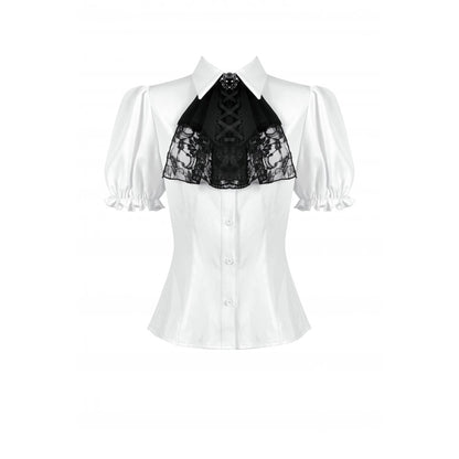 Dark in Love Elysia Ruffle Bib Puff Sleeve Goth Blouse in White